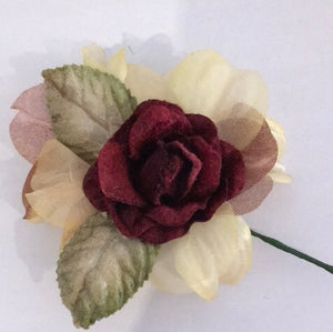 Vintage Velvet Flower Posy -  Code 4 Burgundy/Green