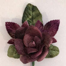 Load image into Gallery viewer, Vintage Velvet Rose bud -  Grape with Extra Assorted  Leaves