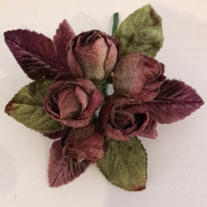 Vintage Velvet Rose Bud Posy - Dogwood with Velvet Leaves