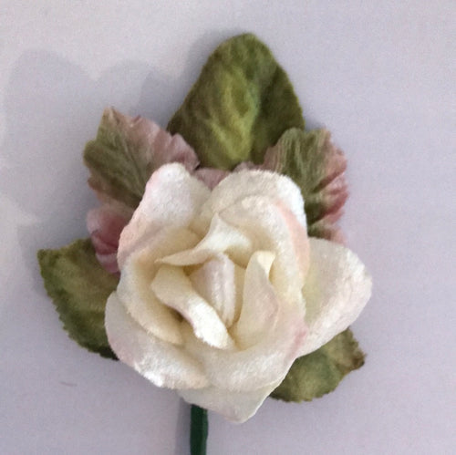 Vintage Velvet Rose bud -  Ivory with Extra assorted Leaves