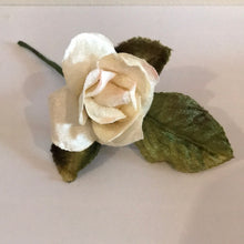 Load image into Gallery viewer, Vintage Velvet Rose bud -  Ivory with Green Leaves