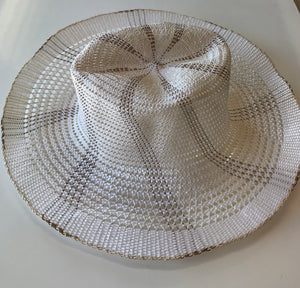 Brim Hat - Fine weave White, Brown & Cream