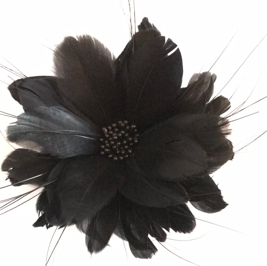 Feather Flower with Peacock Fringes EF1097 Black