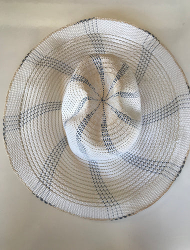 Brim  Hat - Fine weave White & Blue