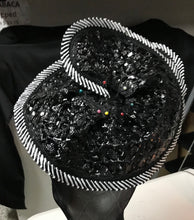 Load image into Gallery viewer, Straw Bias (fine) with Crinoline Edge 2cm wide Black &amp; White Stripe