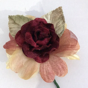 Vintage Velvet Flower Posy -  Code 4 Burgundy/Green