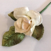 Load image into Gallery viewer, Vintage Velvet Rose bud -  Ivory with Green Leaves