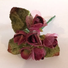 Load image into Gallery viewer, Vintage Velvet Rose Bud Posy - Burgundy with Green Leaves