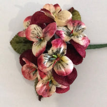 Load image into Gallery viewer, Vintage Velvet Flower Posy -  Dark Cherry Red with Green Leaves