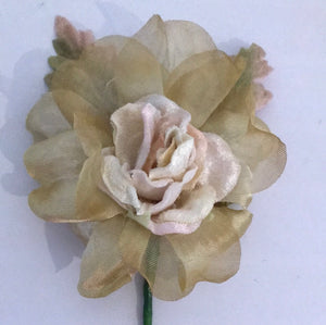 Vintage Velvet Flower Posy -  Code 3 Pale Pink/Olive Green