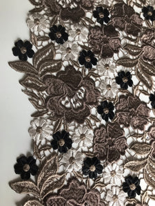 Lace - Multi Guipure - Brown/Cream & Black Flowers - Code 09