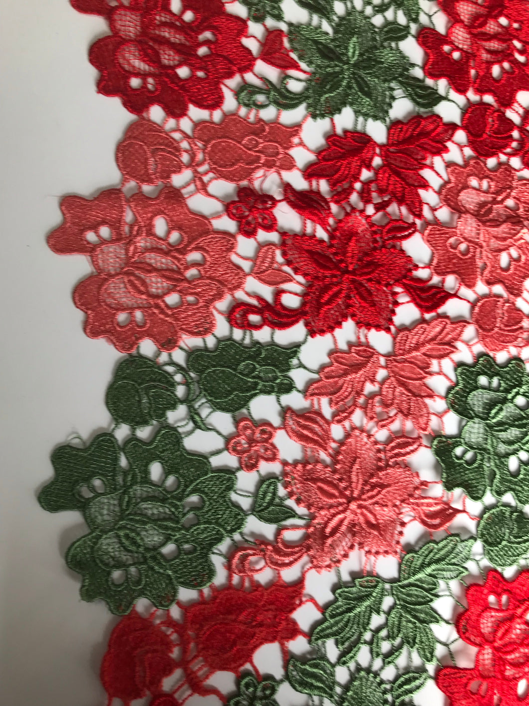 Lace - Multi Guipure - Red, Green & Apricot Flowers - Code 07